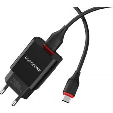 Зарядний пристрій USB 5V 2.1A Borofone BA20A Black + кабель microUSB