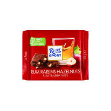 Шоколад молочний з родзинками, просоченими ромом і подрібненим фундуком Ritter Sport м/у 100г Шоколад молочний з родзинками, просоченими ромом і подрібненим фундуком Ritter Sport м/у 100г